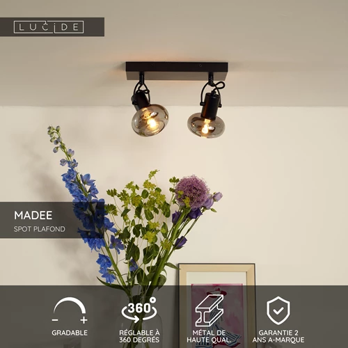 Lucide MADEE - Spot plafond - 2xE14 - Noir - USP